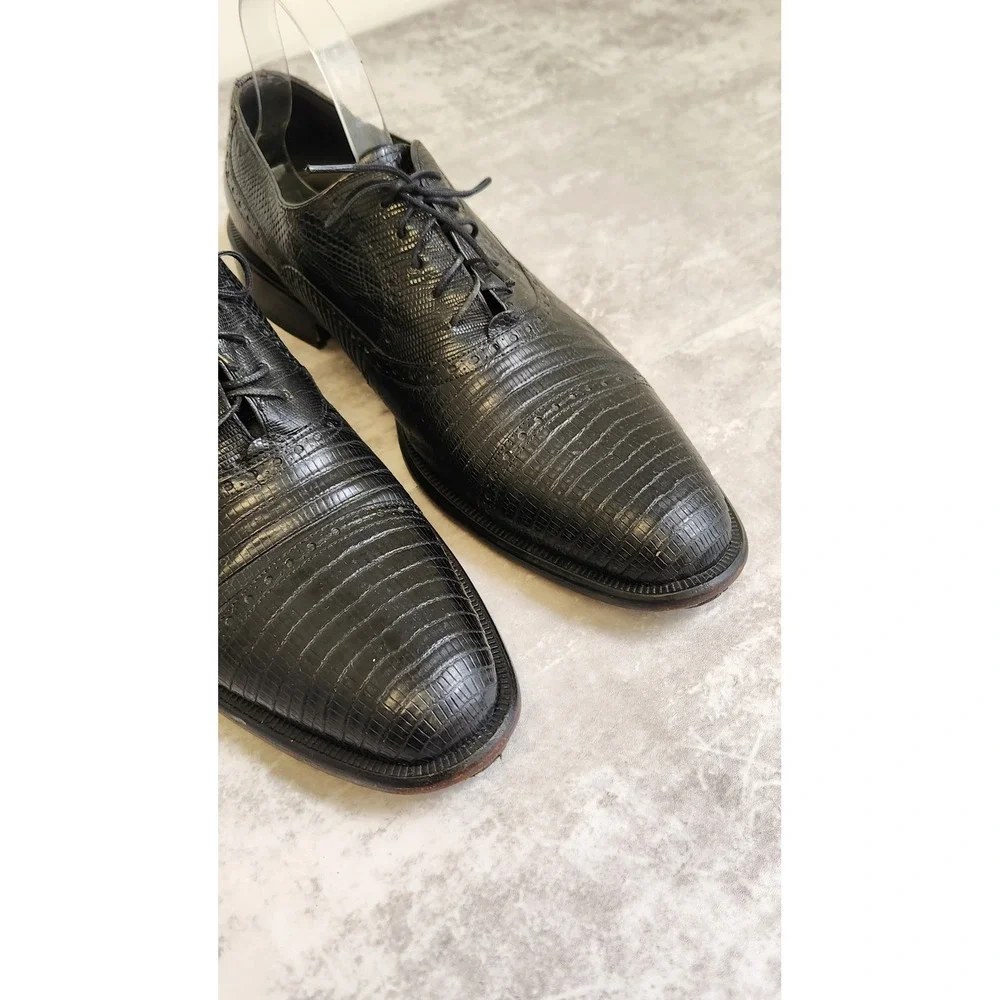 David Eden Men's Lizard Embossed Cap Toe Brogue Oxford Black Shoes 10.5 Formal